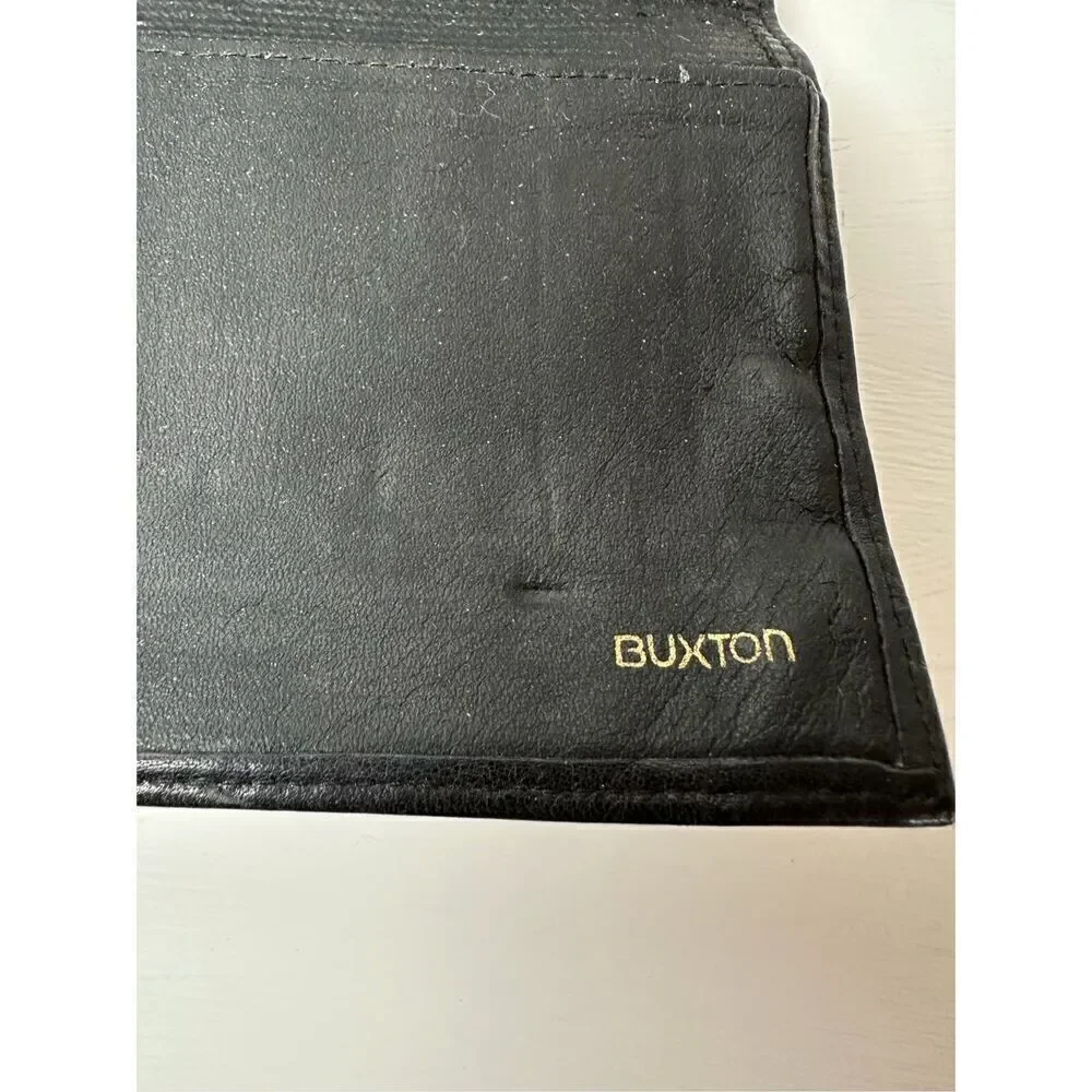 Buxton black leather women’s wallet with coin kiss lock pocket size 7.5”x5” #M-1